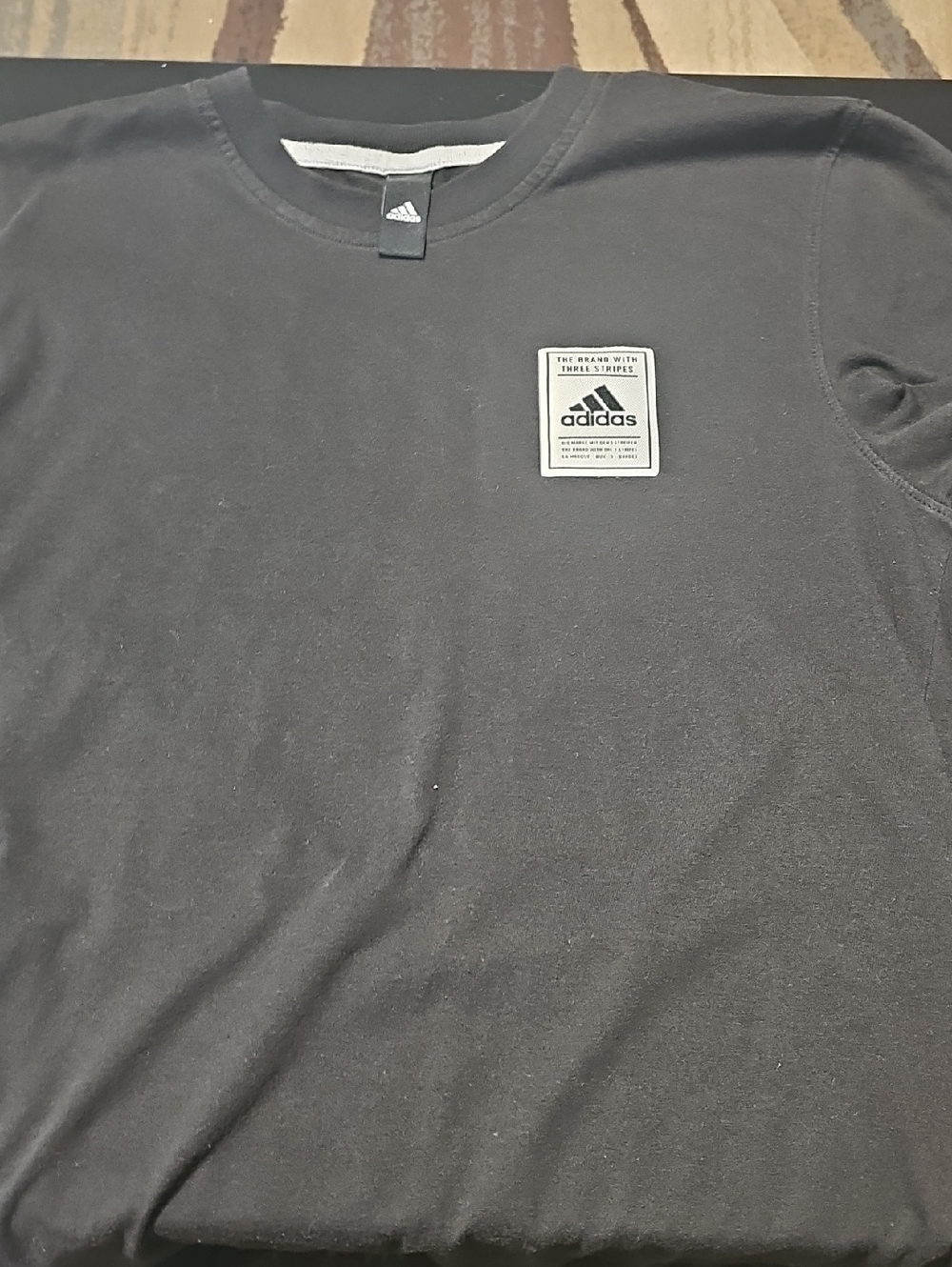 adidas Black Short Sleeve Crew T-Shirt with White Logo Patch